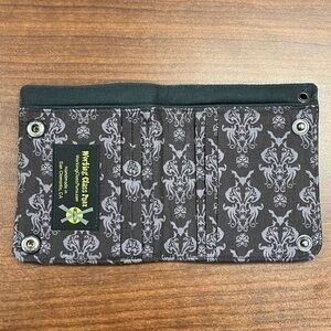 Bats Damask Bifold Wallet w/ snaps & keychain loop, 100% cotton, gothic, slim
